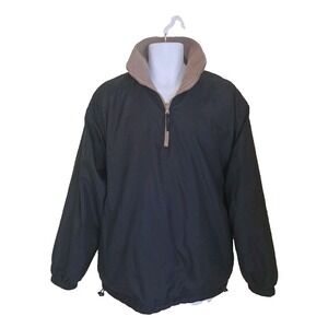 Men's Windbreaker Size M Reversible 1/4 Zip Black Nylon Tan Fleece Pockets No Br